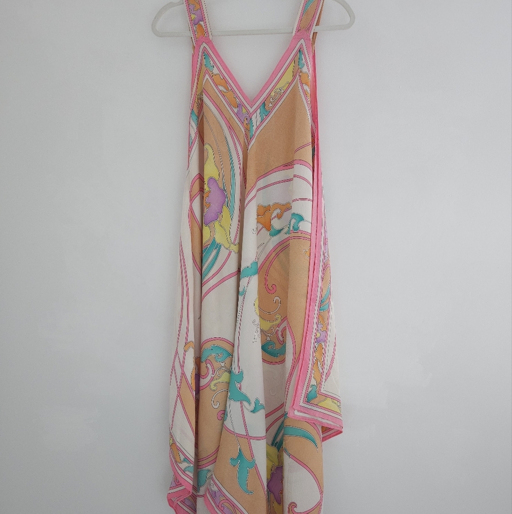 BRIJO Vintage Pastel Rolled Jacquard Silk Hankerchief V Tank Maxi Dress - Picture 6 of 16